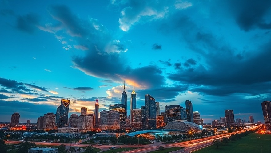 Vibrant skyline of Houston with bright summer skies, showcasing Texas real estate market trends.