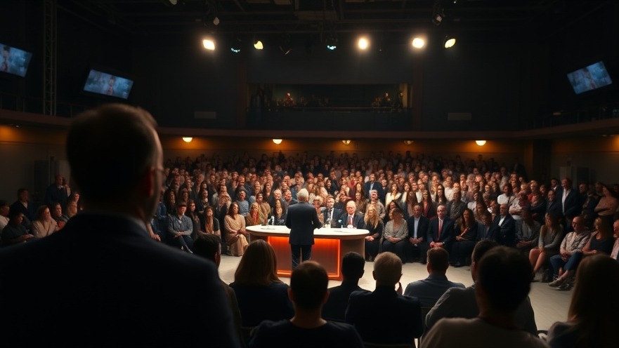 Photorealistic tiny talk-show host discussing Austin community and small business AI tools.