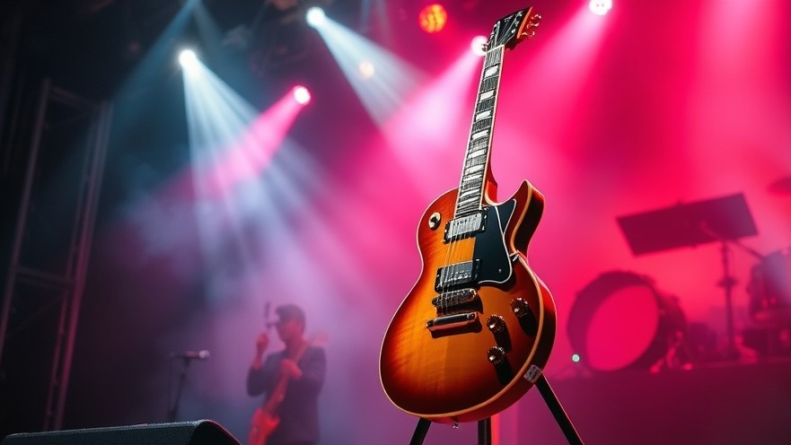 Charismatic Gibson Custom guitar on a lively concert stage, showcasing Austin Community's local legends.