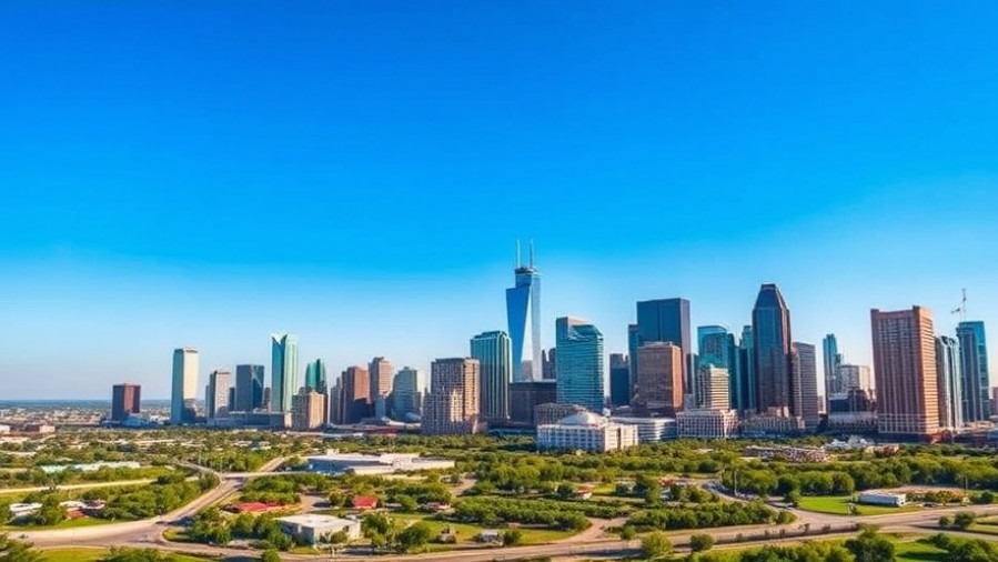 Stunning Houston skyline with warm colors, representing Texas Property News and market trends.