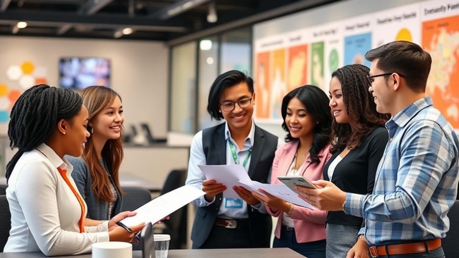 Diverse professionals collaborating on loyalty programs in a vibrant Texas office.