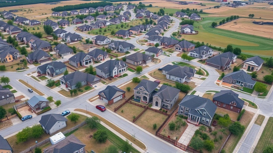 Aerial view of a new home community in Waller, Texas, showcasing the affordable housing in the northwest Houston property market.