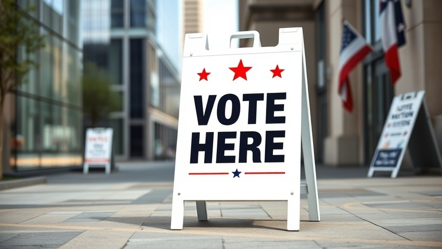 Classic 'VOTE HERE' sign in Houston, highlighting local elections and community insights.