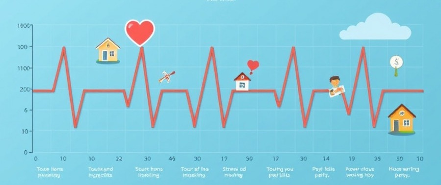 Infographic showing homeownership challenges and wellness in real estate with health-themed heartbeat monitor.