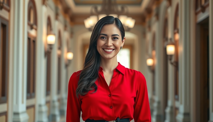 Texas REALTORS legislative wins 89th session: professional woman in a red blouse.