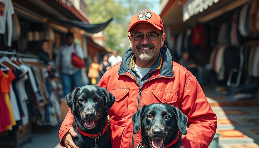 Man with black dog at Austin community market event