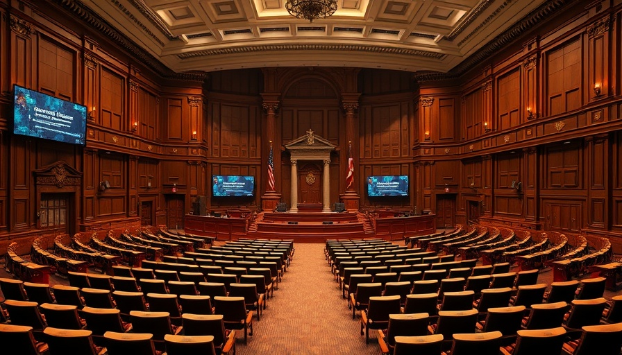 Texas Senate chamber prepared for redistricting vote, empty seats.