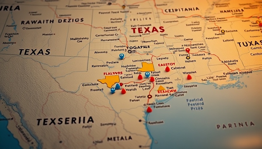 Illustrated Texas congressional map highlighting flood relief.