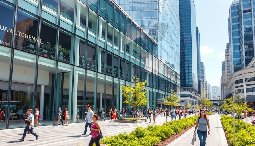 Vibrant Houston cityscape with modern glass building, forecast 2025.