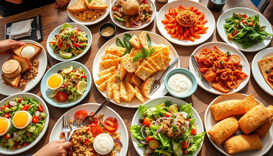 Colorful brunch dishes on a table at Austin brunch spots.