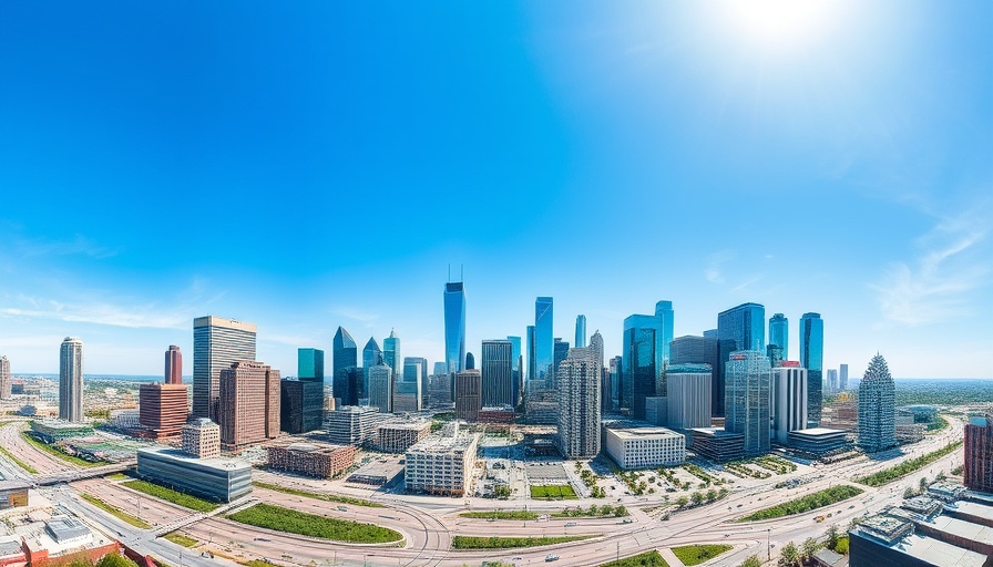 Houston skyline showcasing modern skyscrapers, vibrant city, sunny.