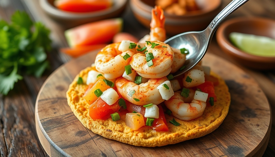 Vibrant shrimp ceviche tostada from best Mexican food Houston.