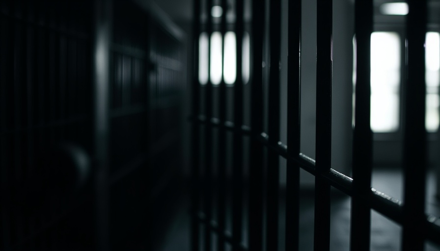 Harris County inmate outsourcing concept in dimly lit prison interior.