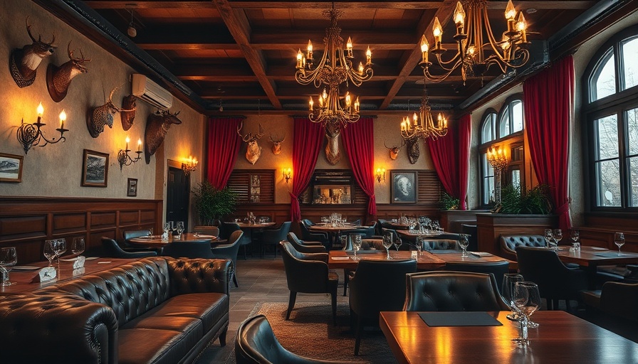 Luxurious rustic-themed restaurant opening showcasing elegant decor.