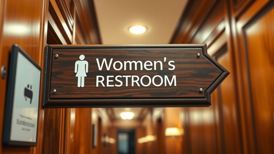 Ornate wooden signage directing to women's restroom, highlighting LGBTQ+ inclusion amidst Texas legislation.