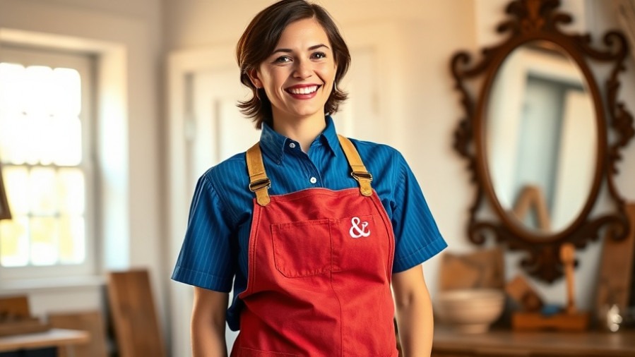Smiling young woman in vibrant kitchen, showcasing Austin community spirit.