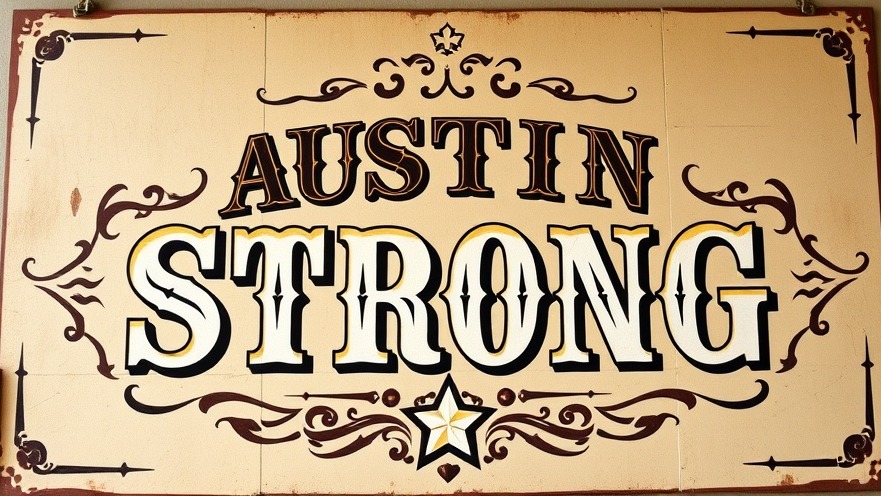 Vintage 'Austin Strong' sign showcasing Austin Small Business spirit with warm hues.