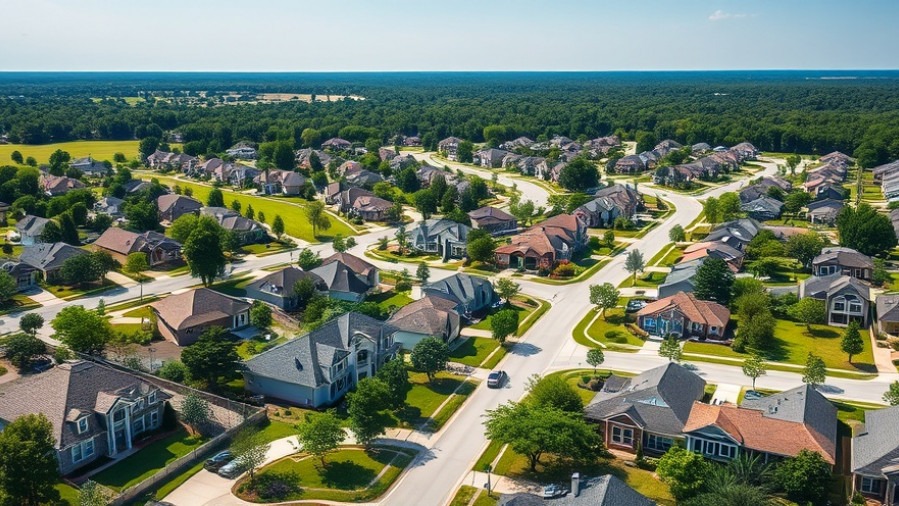 Aerial view of master-planned communities in Houston, showcasing luxury homes and green spaces.