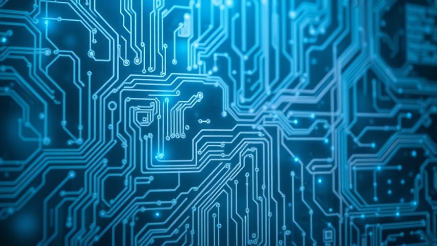 Cinematic blue and gray digital circuit board, reflecting AI infrastructure for entrepreneurs in Texas.