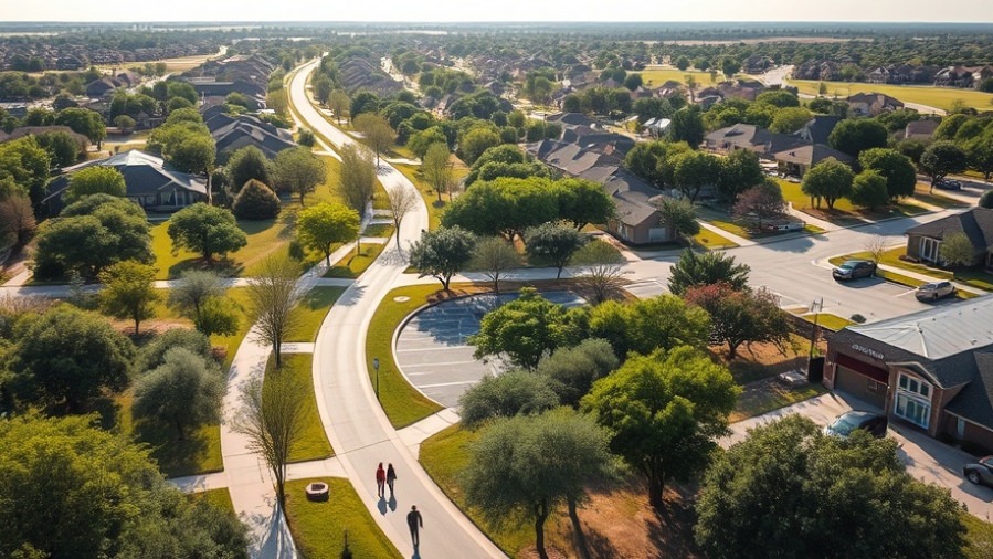 Aerial view of a vibrant Central Texas subdivision showcasing healthy living and market trends.