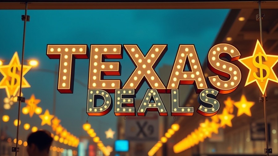 Futuristic Texas Deals billboard showcasing dollar symbols, ideal for Austin Small Business marketing.