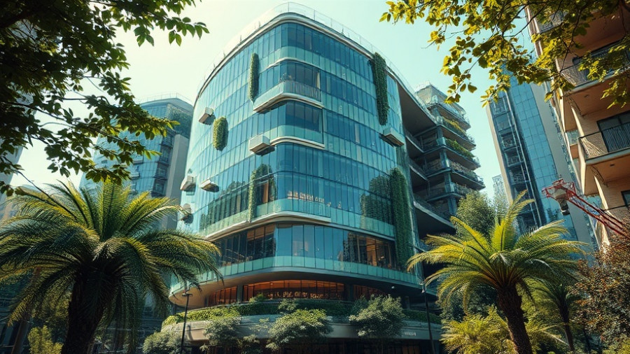 Futuristic eco-friendly building showcasing sustainable housing design.