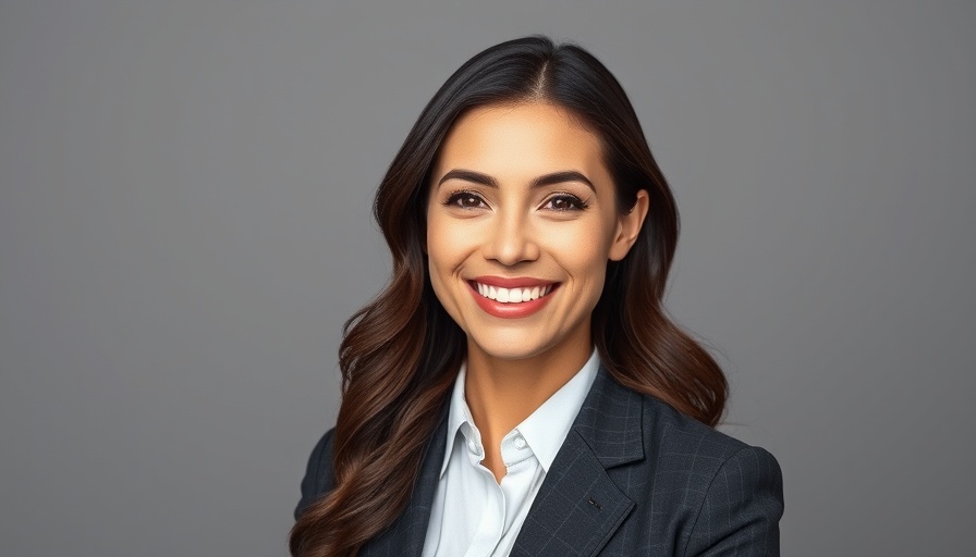 Smiling businesswoman with gray background.