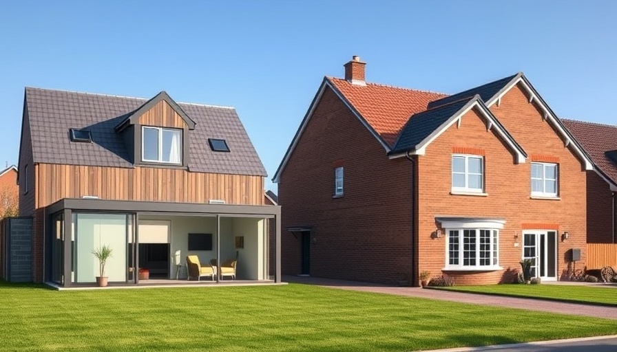 Comparison of prefabricated home and traditional construction with lawns.