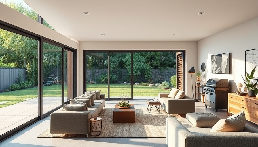 Energy efficient home with glass doors and patio view