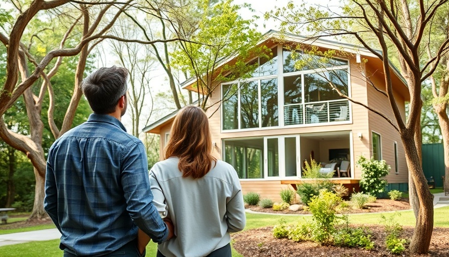 Couple exploring energy efficient homes in a green environment