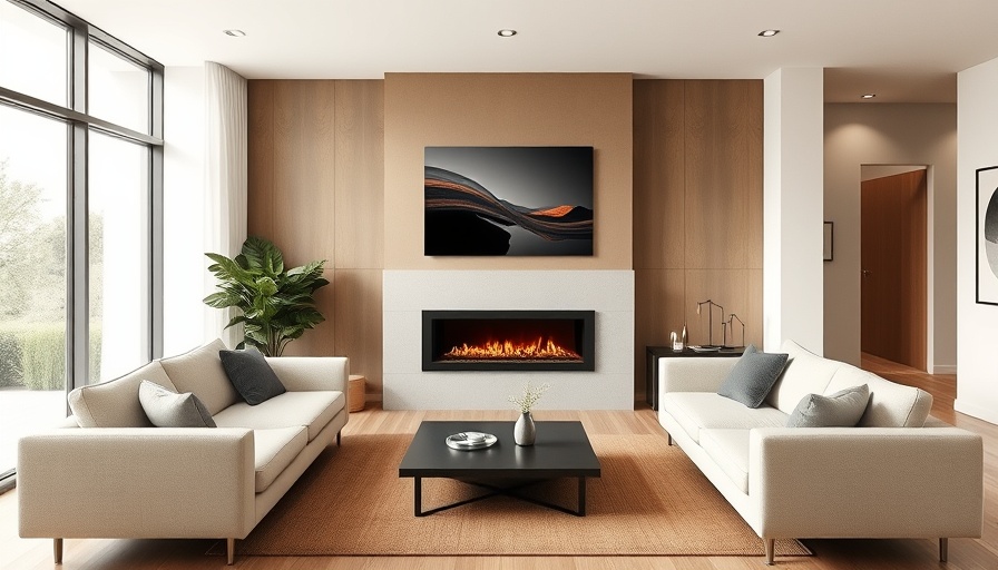Modern living room with energy efficient heater and natural lighting.