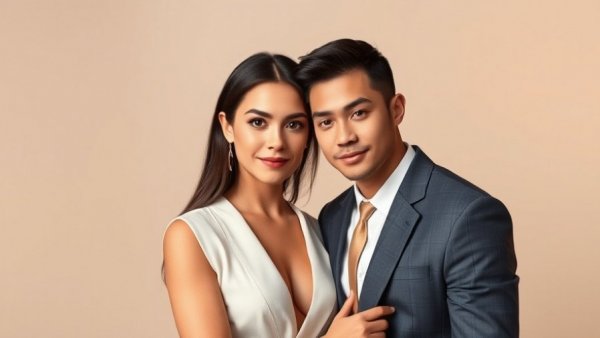 Confident couple posing elegantly, reflecting Voice AI in Dating concept.