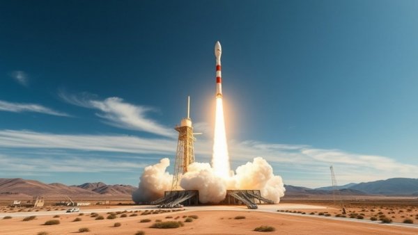 China reusable rocket launch in arid area with swirling smoke.