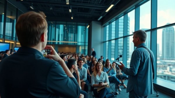 Amazon Alexa event presentation with audience and large 'alexa+' screen.