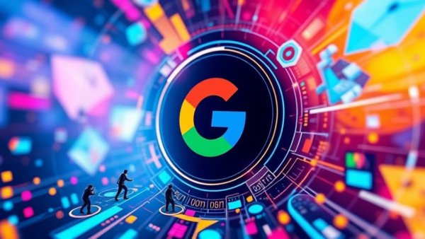 Google Gemini 3 futuristic digital interface with vibrant patterns and research themes.