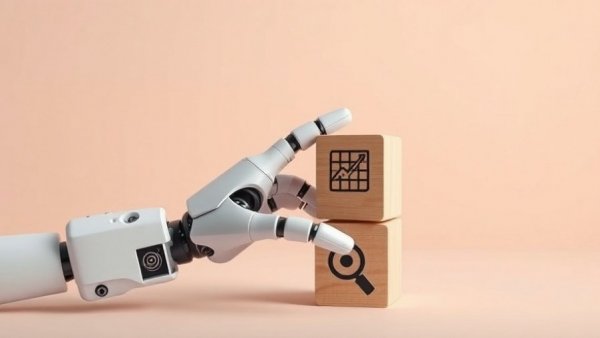 Robotic hand and wooden blocks depicting self-attention in AI concepts.