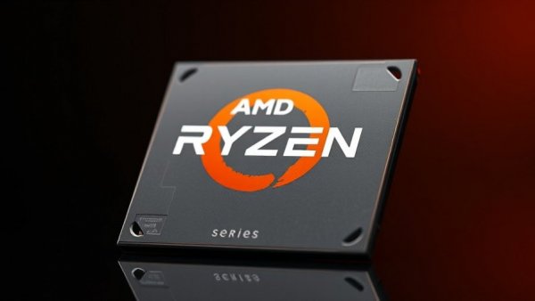 Sleek AMD Ryzen AI CPU 400 series chip close-up, warm background.