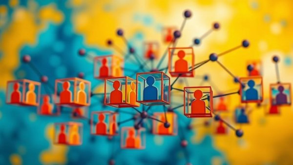 信託型ストックオプション concept with connected cubes on a colorful background.