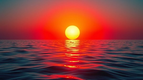 Record ocean heat 2025 represented by intense sun over ocean.