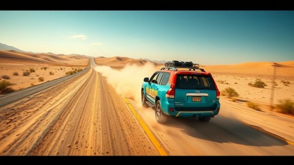 Google Gemini 3 concept, colorful SUV on polka-dot road.
