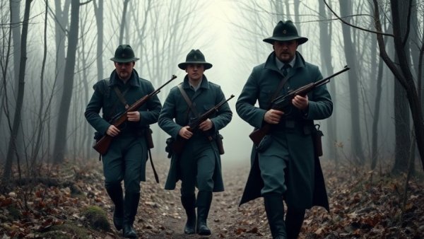 Reenactors depicting Shadrack Byfield memoir in historical uniforms.