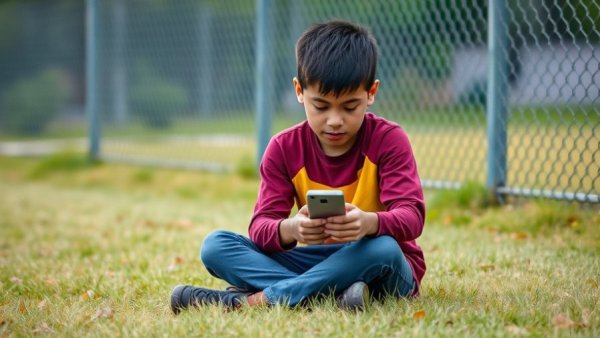 Child focused on phone amid Australia's ban on under-16 social media accounts.
