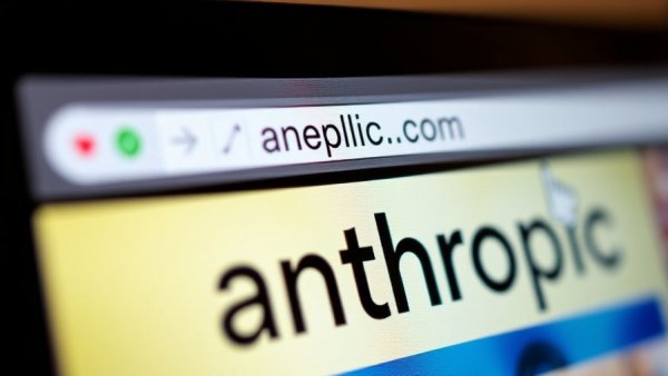 Laptop screen showing the anthropic.com website with a hand cursor.