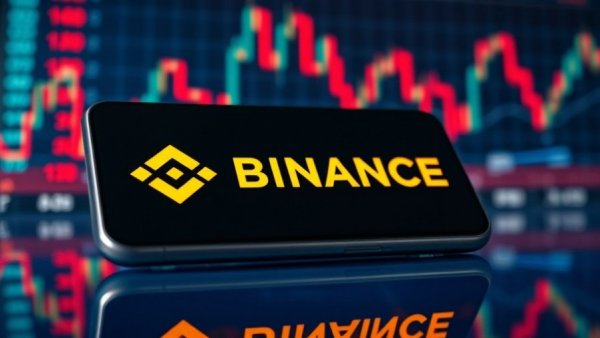 Binance logo on phone with stock chart, representing MiCA License in Greece.
