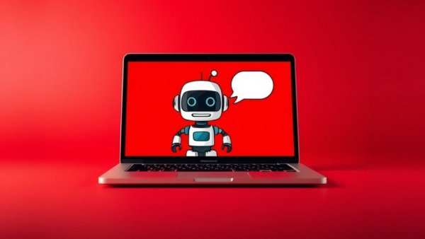 Voice AI engine valuation concept with robot on laptop screen.