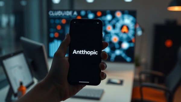 Silhouette of hand with phone displaying Anthropic, Claude AI background.