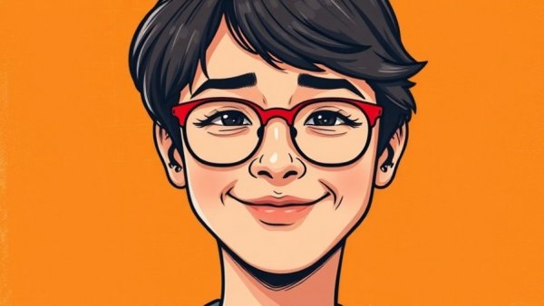 Illustrated portrait of a person in glasses with orange background