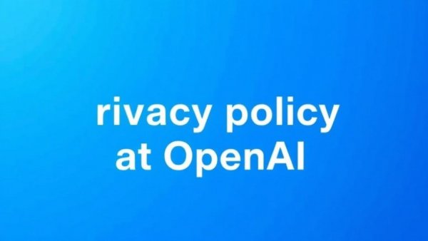 OpenAI privacy policy text on a blue gradient background.