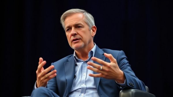 Man in blue suit discussing on stage, Jeff D’Onofrio Washington Post CEO