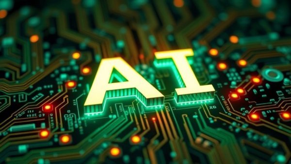 Futuristic AI text with circuit design, Crypto.com's AI.com domain purchase.